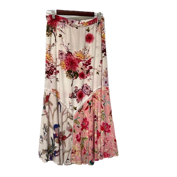 Chelsea & Theodore Floral Maxi Skirt Size S Pink Cream Fit Flare Elastic Waist - Picture 4 of 7
